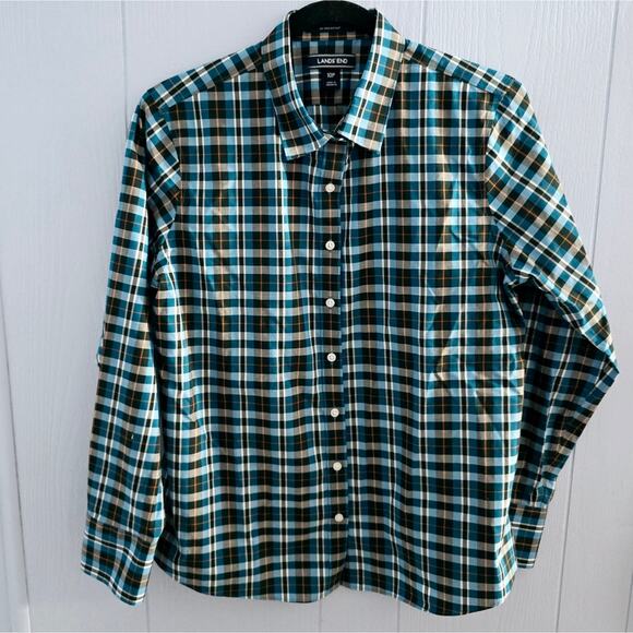 Lands' End Plaid Button Down Supima Cotton Shirt size 10 Petite Western - Picture 1 of 9